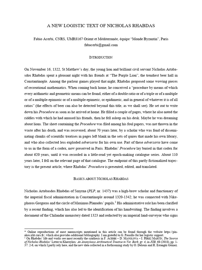 Nicholas Rhabdas' Mathematical Procedure | PDF | Mathematics