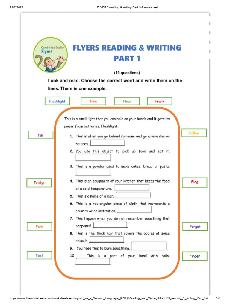 Flyers Reading & Writing Worksheets | PDF