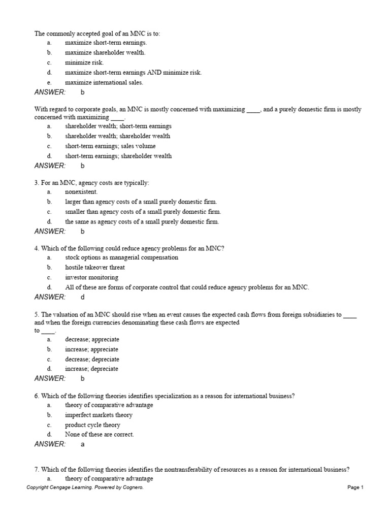 Chapter 01 Multinational Financial Management An Overview Pdf