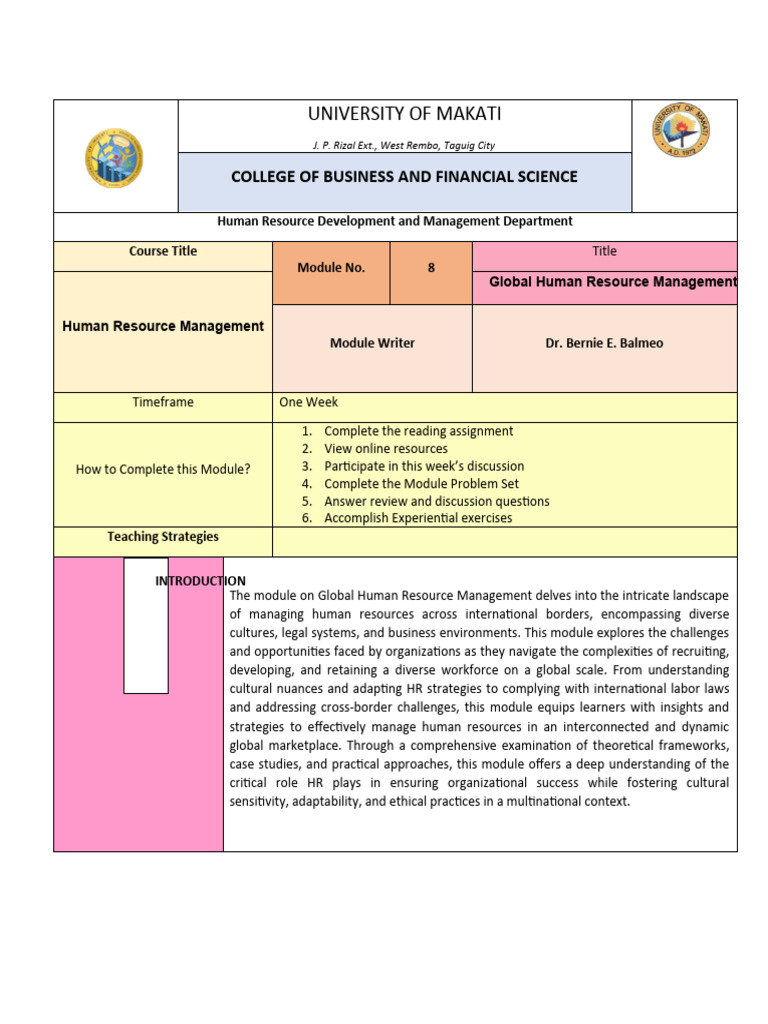 Global Human Resource Management Module | PDF | Cost Of Living ...
