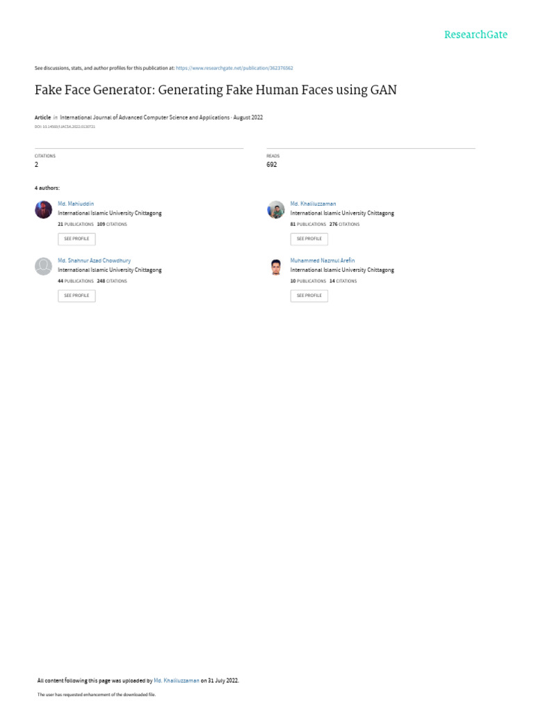 Fake Face Generator: Generating Fake Human Faces Using GAN | PDF ...