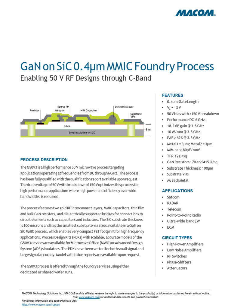 GaN on SiC 50V MMIC Foundry Process | PDF | Amplifier | Electrical Network
