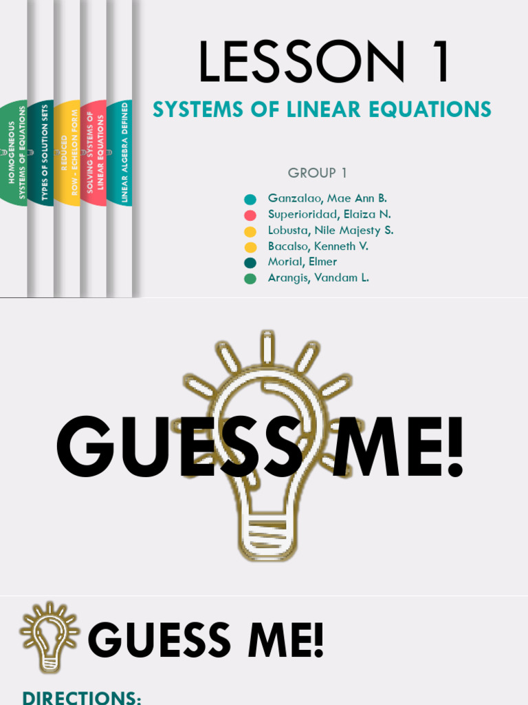Lesson 1 Systems of Linear Equations | PDF | System Of Linear Equations ...
