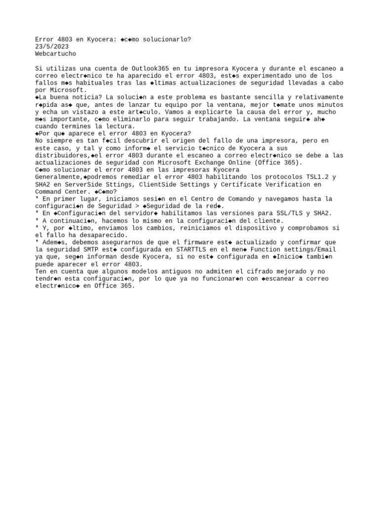 Solución al error 4803 en Kyocera | PDF
