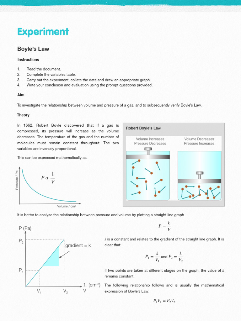 6 3 Boyles Law Experiment Pdf Gases Pressure