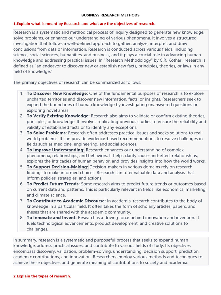 Overview of Business Research Methods | PDF | Sampling (Statistics ...