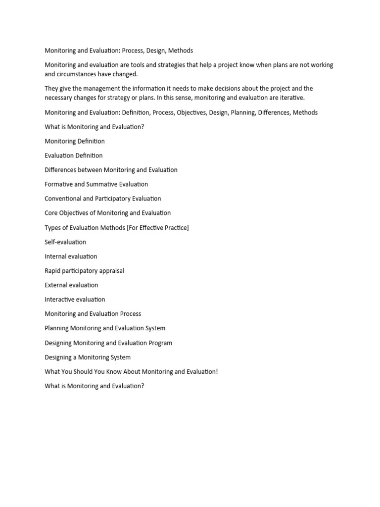 Monitoring and Evaluation Overview | PDF | Evaluation | Monitoring And ...