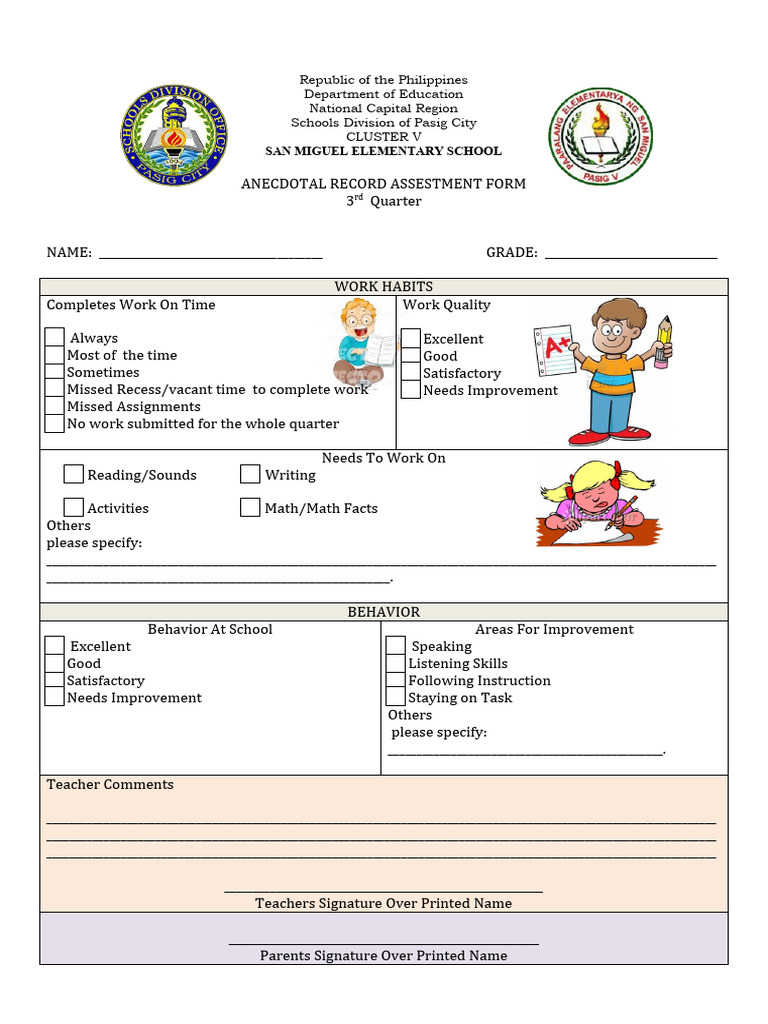 Anecdotal Record Assessment Form | Download Free PDF | Educational ...