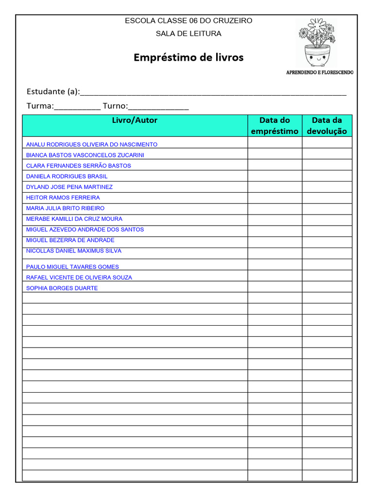 Ficha de Empréstimo de Livros Escolar | PDF