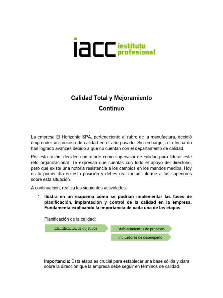 Calidad Total y Mejoramiento Continuo. Semana 2 | PDF | Business