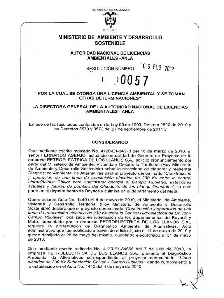 Licencia Ambiental Rubiales Chivor Res - 0057 - 060212 PDF | PDF ...