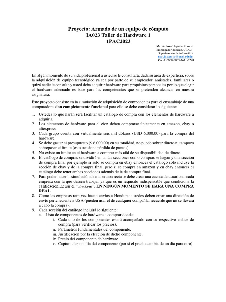 Proyecto de Ensamblaje de Computadora | PDF | Hardware de la ...