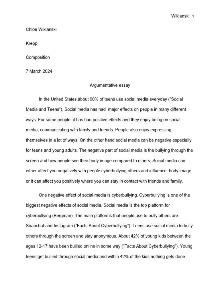 Argumentative Essay Final Draft | PDF | Cyberbullying | Bullying