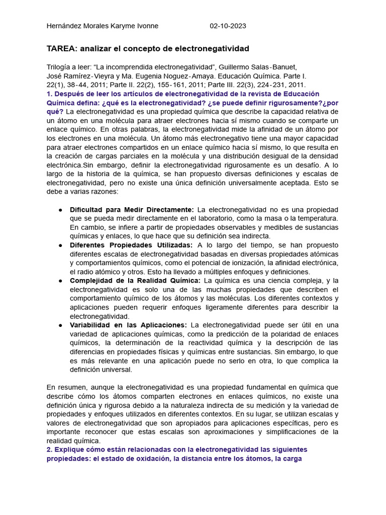La Incomprendida Electronegatividad. | PDF | Polaridad química | Enlace ...
