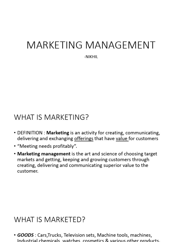 Marketing Management Unit 1 Pdf Market Economics Marketing