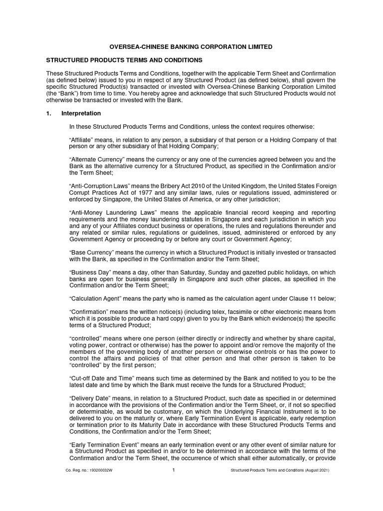 OCBC Structured Deposit Terms 2021 | PDF | Indemnity | Banks