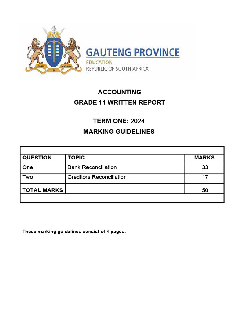 Grade 11 Accounting Term 1 Report 2024 | PDF | Banks | Cash