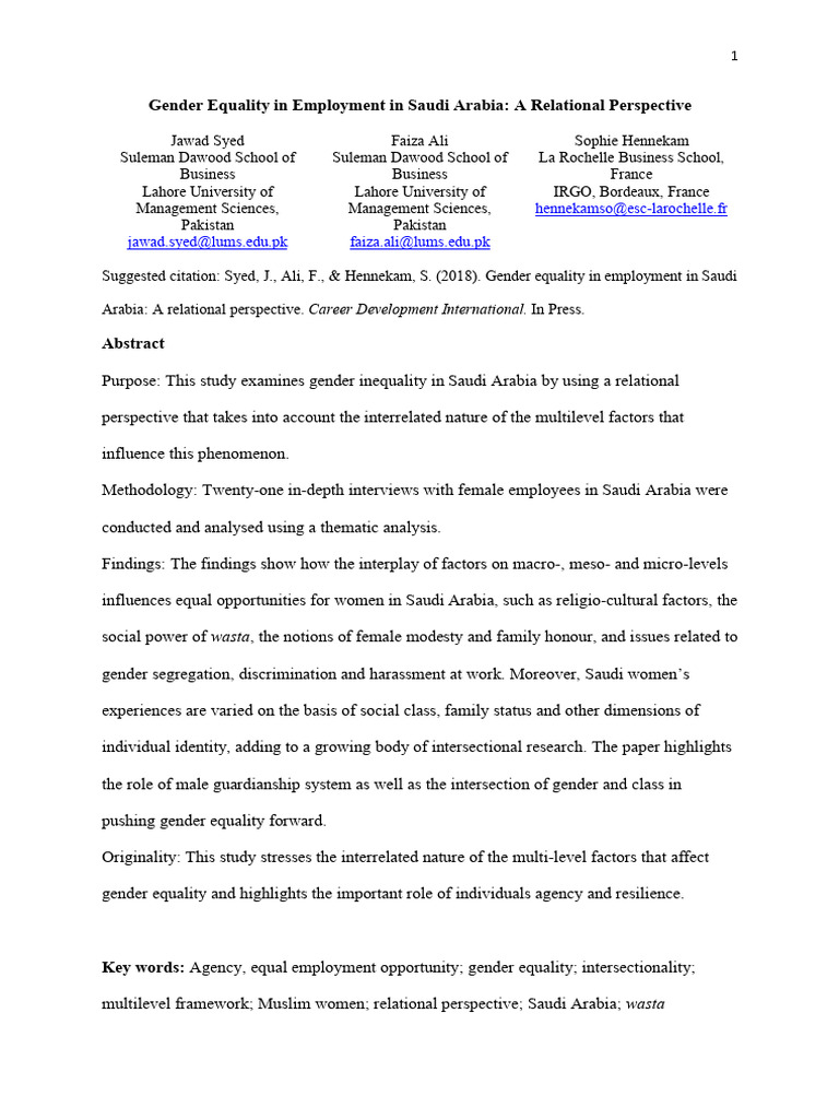 Gender Equality in Employment in Saudi A | PDF | Gender | Gender Studies