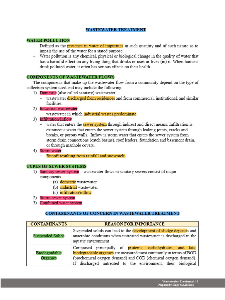 Notes On Wastewater Treatment | PDF | Sewage Treatment | Eutrophication