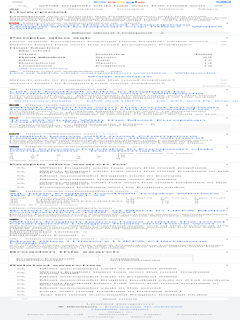 What English Club Has Won The Most European Cups Google Search PDF Uefa Champions League