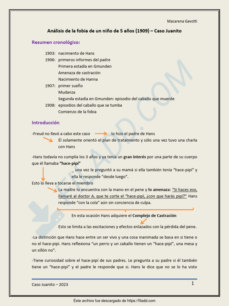 Análisis del Caso Juanito de Freud | PDF | Dormir | Sicología