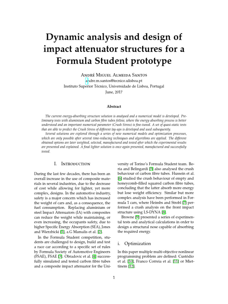 Att Dynamic Analysis and Design of Impact Attenuator Structures For A