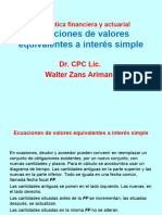 Matematica Finaciera, Ecuaciones de Valores Equivalentes A Interés Simple