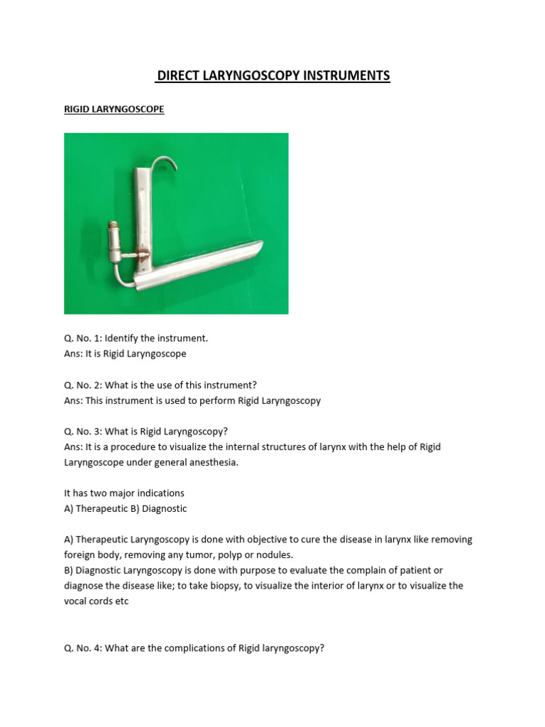 Overview of Laryngoscopy Instruments | PDF | Esophagus | Human Nose