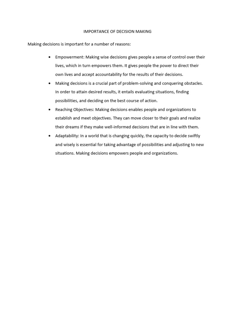 Key Benefits of Effective Decision Making | PDF