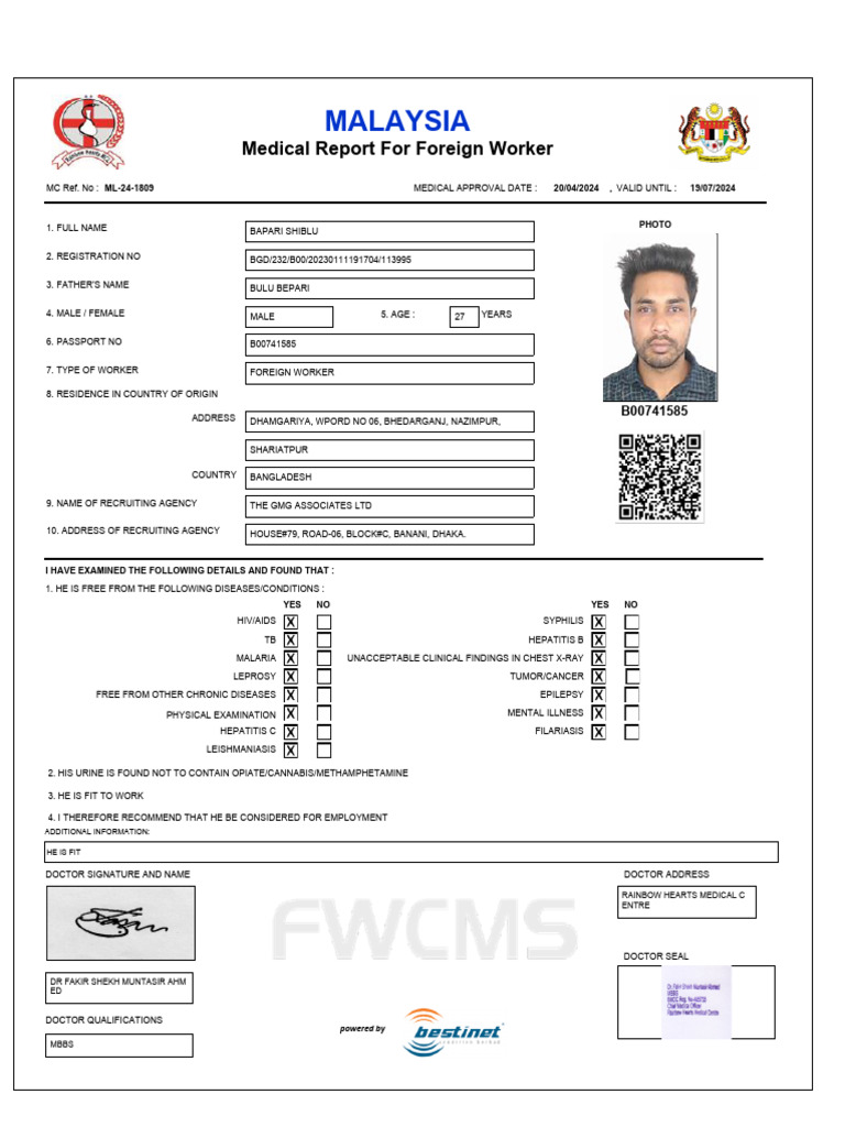 Malaysia Medical Report for Worker | PDF | Clinical Medicine | Medical ...