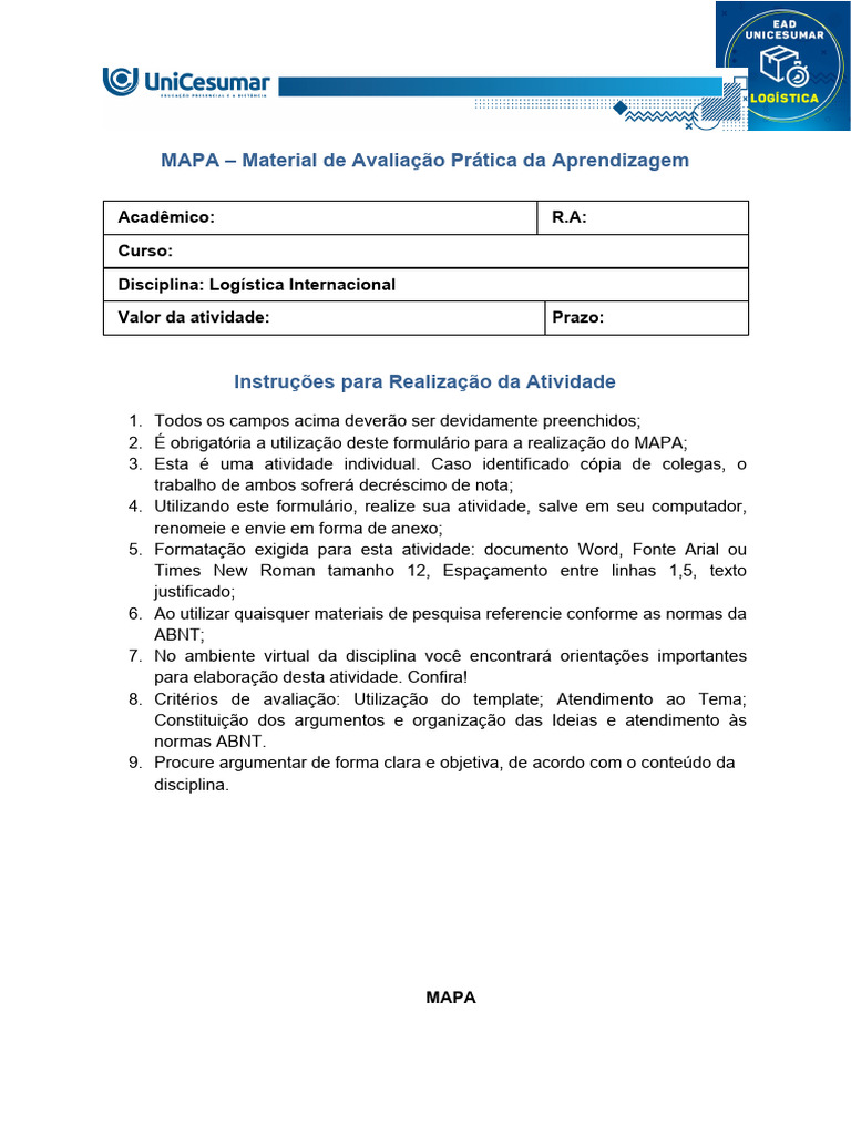 Mapa - Log - Logística Internacional - 5320-23...... | PDF | Despesa ...