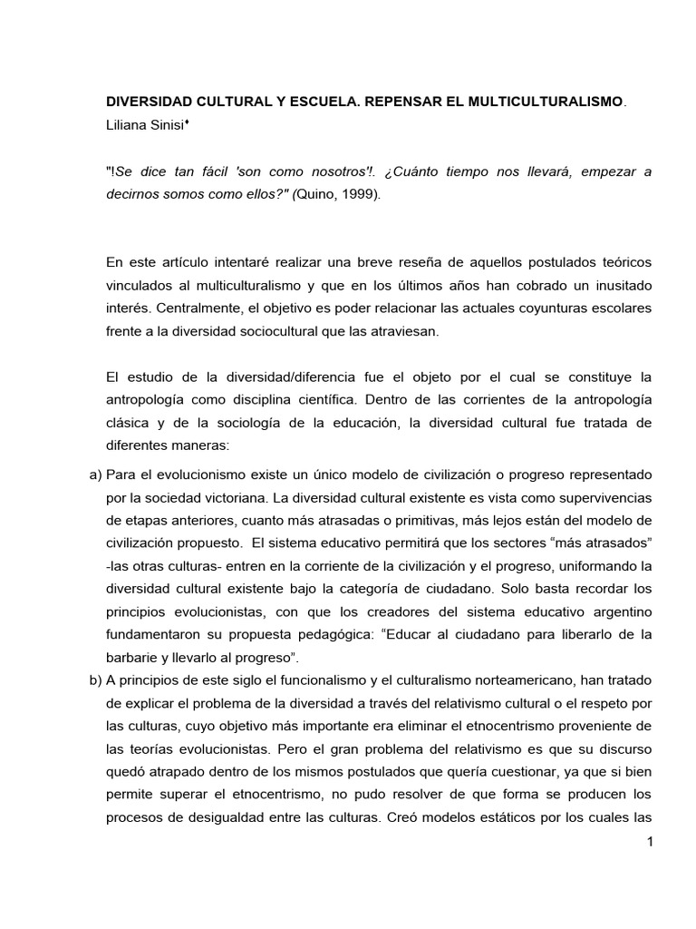 Multiculturalismo en la Educación Escolar | PDF | Multiculturalismo ...