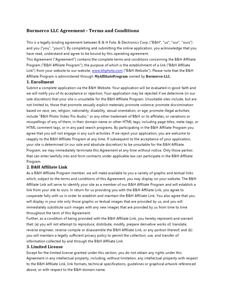 BH Affiliate Terms and Conditions | PDF | Indemnity | Legal Liability
