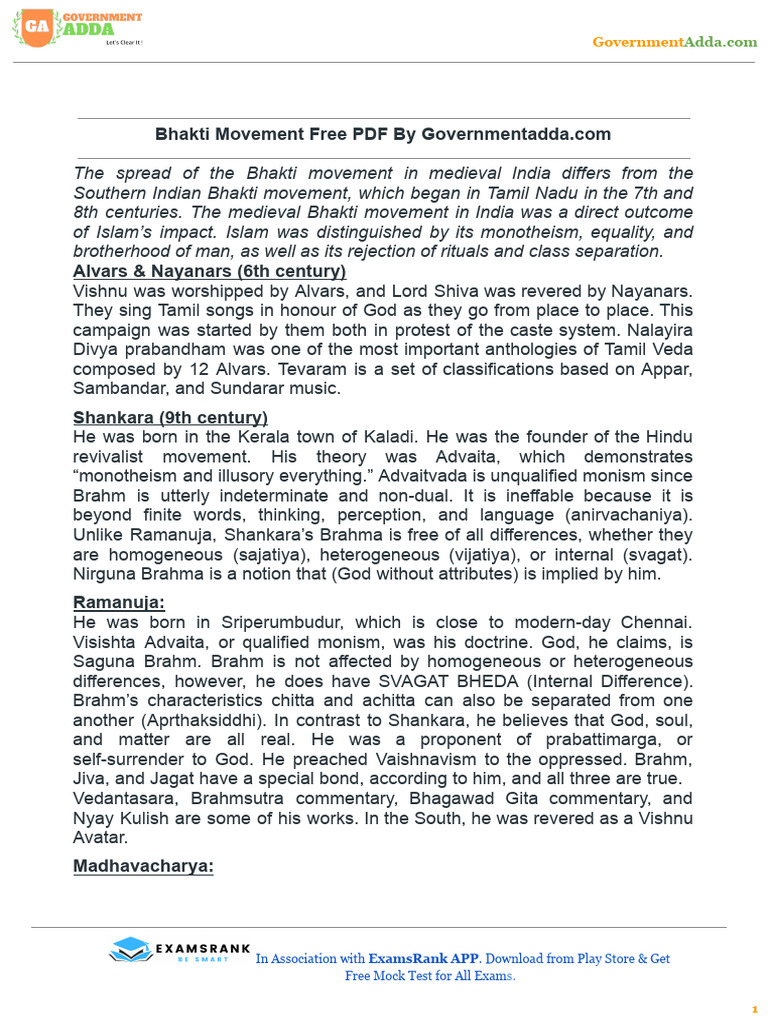 Bhakti Movement Free PDF | PDF | Bhakti Movement | Vaishnavism