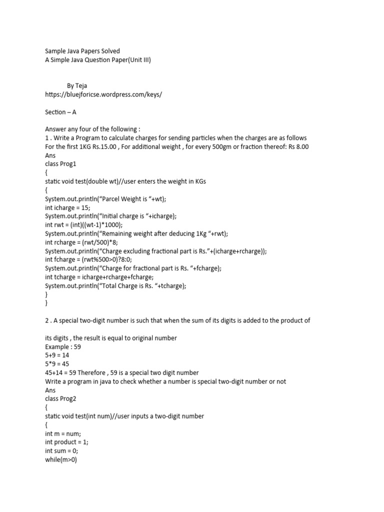 Sample Java Papers Solved | Download Free PDF | Parameter (Computer ...