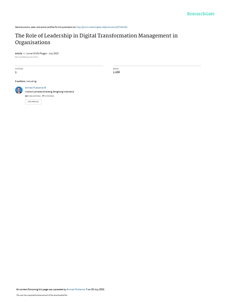 Leadership S Impact On Digital Transformation Pdf Leadership