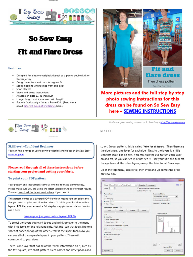Free Fit and Flare Dress Pattern | PDF | Seam (Sewing) | Sewing