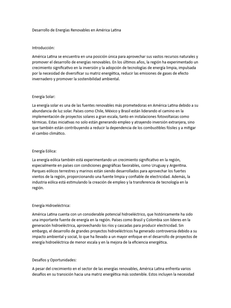 Energías Renovables en América Latina | PDF | Energía renovable ...