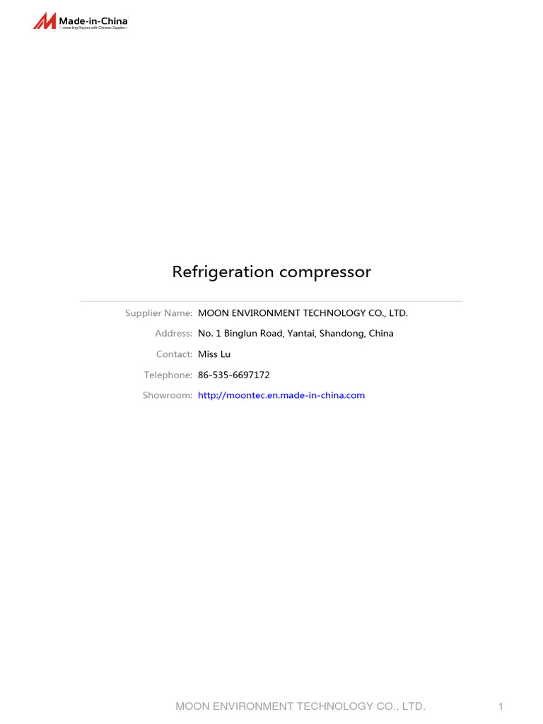Refrigeration Compressor | PDF | Refrigerator | Chemical Industry
