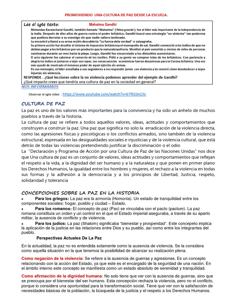 Promoviendo la Cultura de Paz Escolar | PDF | Paz | Derechos humanos