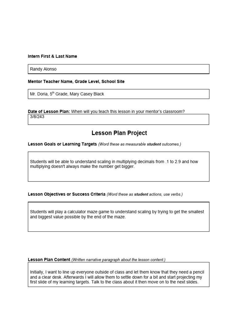 Internship Ccss Lesson Plan Template 2 PDF Lesson Plan Pedagogy