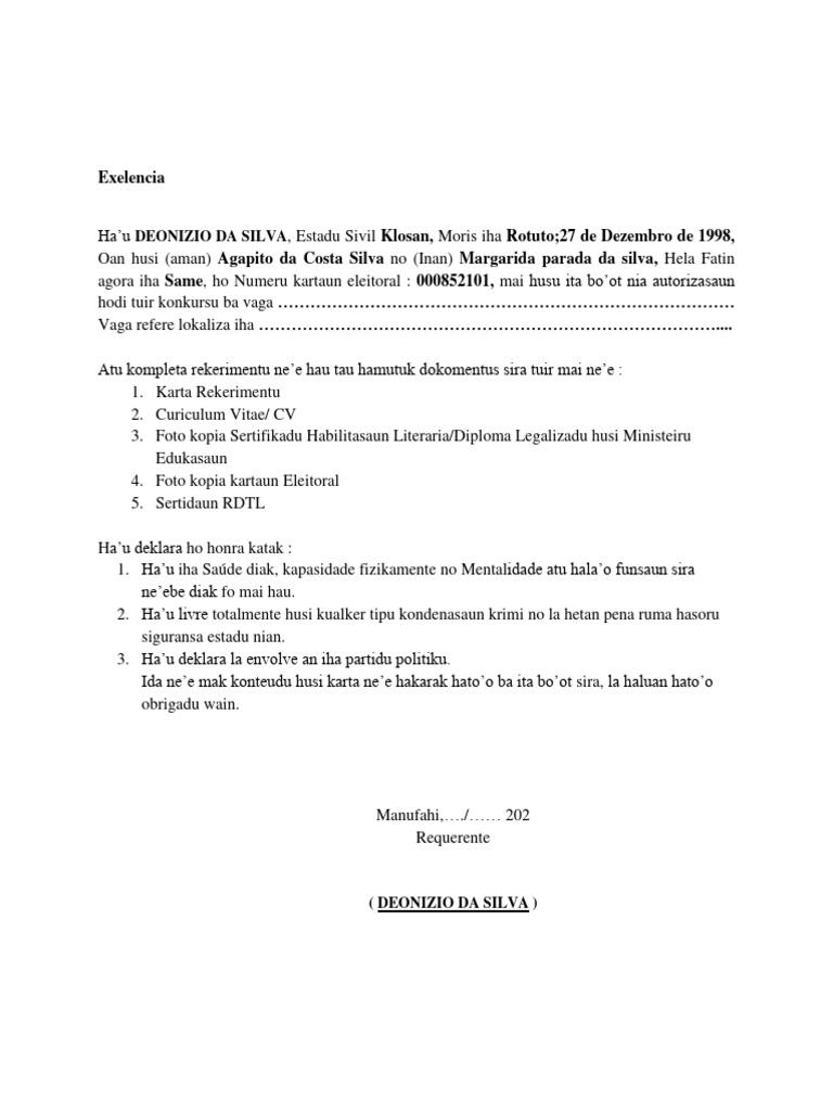 Karta Rekerimentu Deonizio Da Silva | PDF
