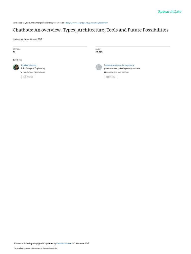 Chatbots An Overview Types Architecture Tools And Future Possibilities