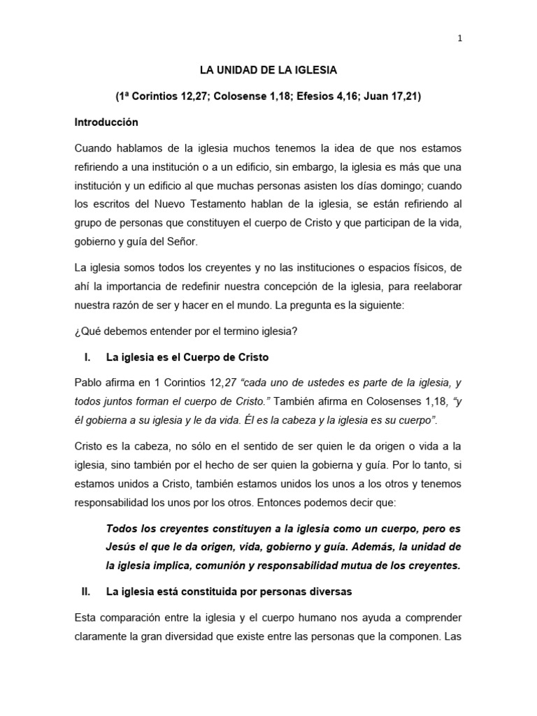 Unidad en la Iglesia: Cuerpo de Cristo | PDF | Iglesia cristiana ...