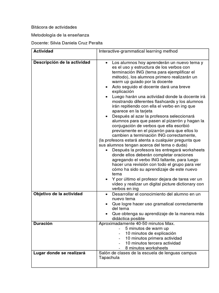 Actividad Descripción de La Actividad | PDF | Verbo | Aprendizaje