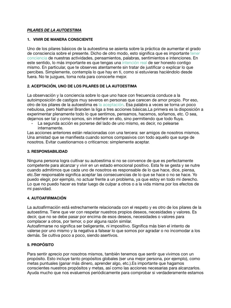 Seis Pilares de la Autoestima | PDF | Autoestima | Sicología