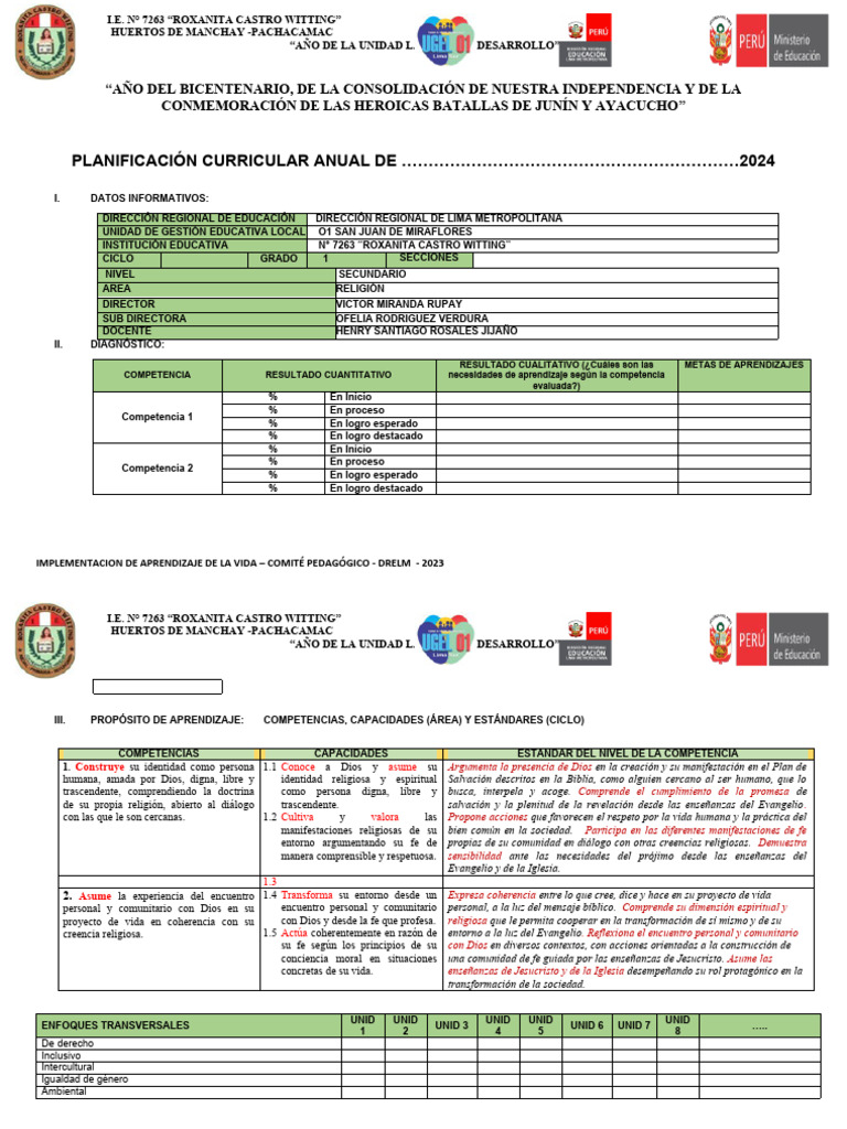 Formato Programacion Anual 2024 Rcw Pdf Fe Evaluaci N