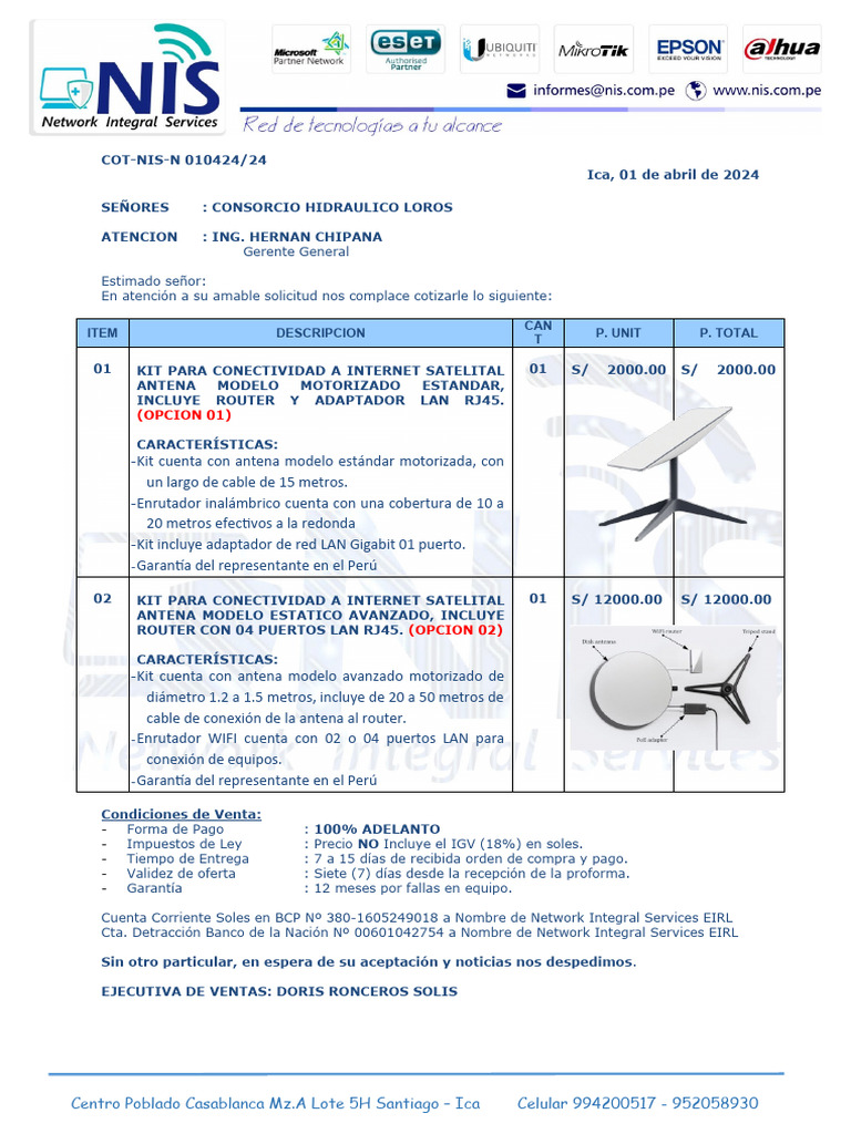 Cotización Kit Starlink Motorizado | PDF | Equipo de telecomunicaciones ...