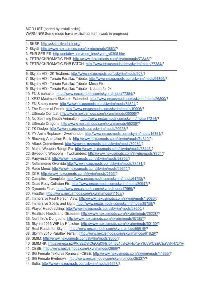 Skyrim Mod List Overview | PDF