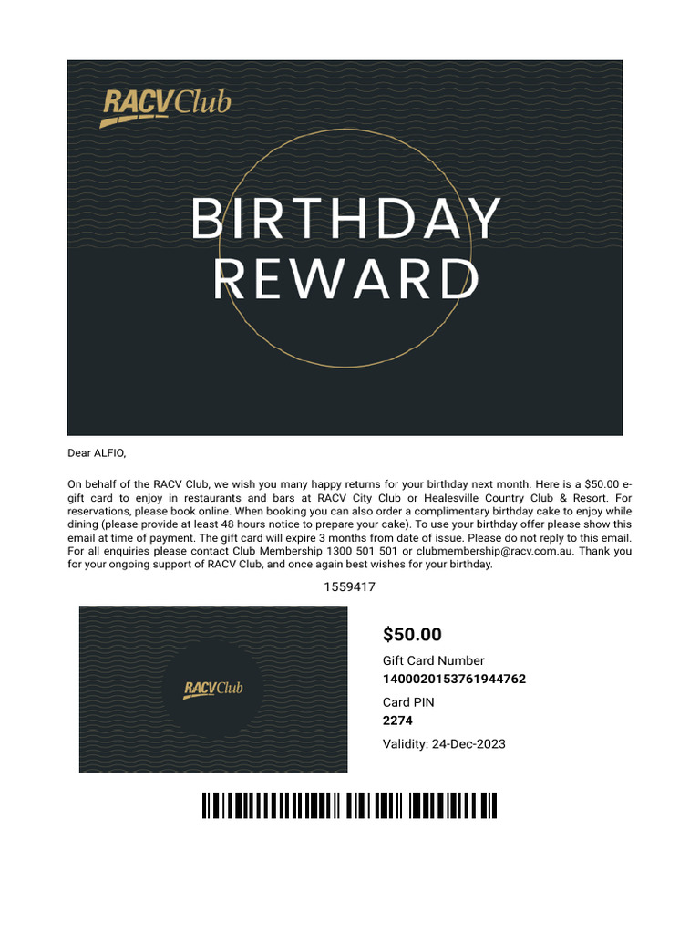 2023 Racv Birthday | PDF